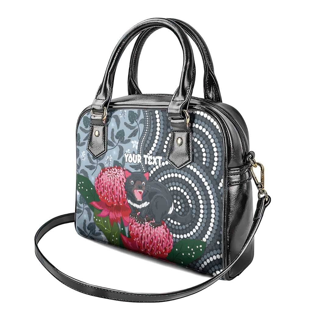 Personalised Tasmanian Devil Australia Shoulder Handbag Waratah Indigenous Art - Aussie Hoodie