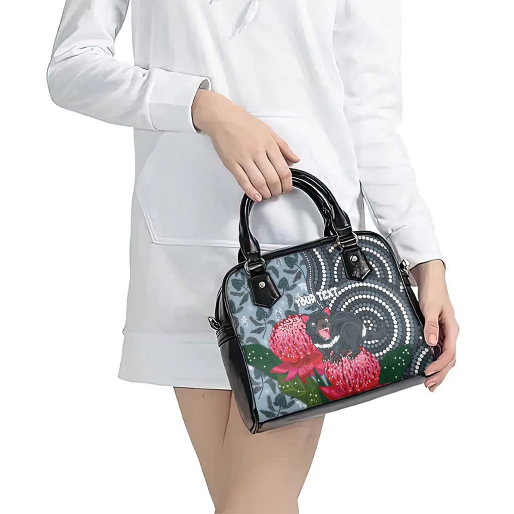 Personalised Tasmanian Devil Australia Shoulder Handbag Waratah Indigenous Art - Aussie Hoodie