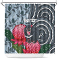Personalised Tasmanian Devil Australia Shower Curtain Waratah Indigenous Art - Aussie Hoodie