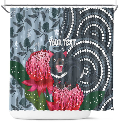 Personalised Tasmanian Devil Australia Shower Curtain Waratah Indigenous Art - Aussie Hoodie