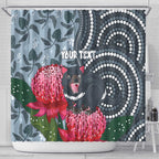 Personalised Tasmanian Devil Australia Shower Curtain Waratah Indigenous Art - Aussie Hoodie