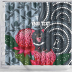Personalised Tasmanian Devil Australia Shower Curtain Waratah Indigenous Art - Aussie Hoodie
