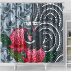 Personalised Tasmanian Devil Australia Shower Curtain Waratah Indigenous Art - Aussie Hoodie