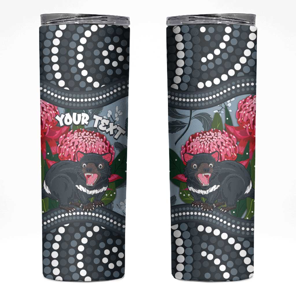 Personalised Tasmanian Devil Australia Skinny Tumbler Waratah Indigenous Art - Aussie Hoodie