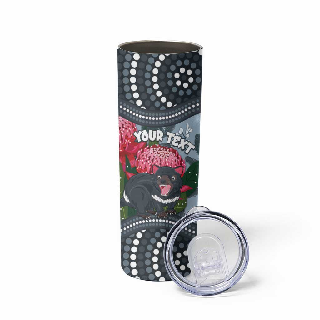 Personalised Tasmanian Devil Australia Skinny Tumbler Waratah Indigenous Art - Aussie Hoodie
