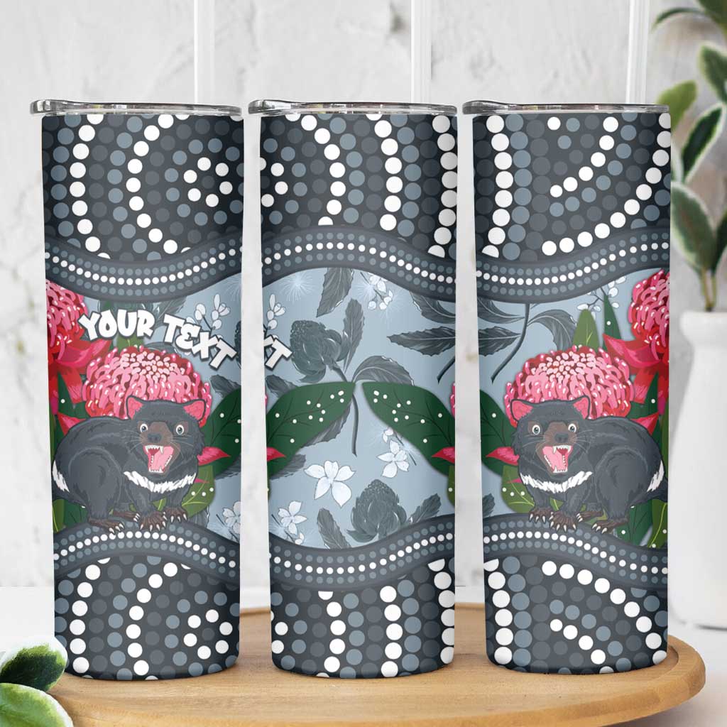 Personalised Tasmanian Devil Australia Skinny Tumbler Waratah Indigenous Art - Aussie Hoodie