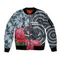 Personalised Tasmanian Devil Australia Sleeve Zip Bomber Jacket Waratah Indigenous Art - Aussie Hoodie