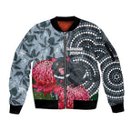 Personalised Tasmanian Devil Australia Sleeve Zip Bomber Jacket Waratah Indigenous Art - Aussie Hoodie