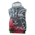 Personalised Tasmanian Devil Australia Sleeveless Hoodie Waratah Indigenous Art - Aussie Hoodie