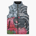 Personalised Tasmanian Devil Australia Sleeveless Puffer Jacket Waratah Indigenous Art - Aussie Hoodie