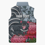 Personalised Tasmanian Devil Australia Sleeveless Puffer Jacket Waratah Indigenous Art - Aussie Hoodie