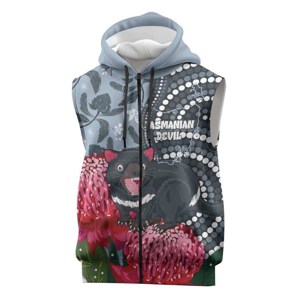 Personalised Tasmanian Devil Australia Sleeveless Zip Hoodie Waratah Indigenous Art LT14