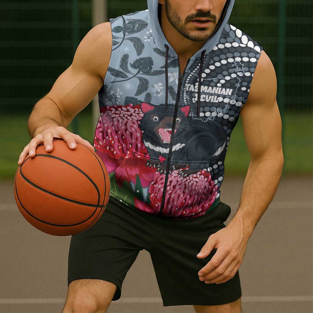 Personalised Tasmanian Devil Australia Sleeveless Zip Hoodie Waratah Indigenous Art LT14