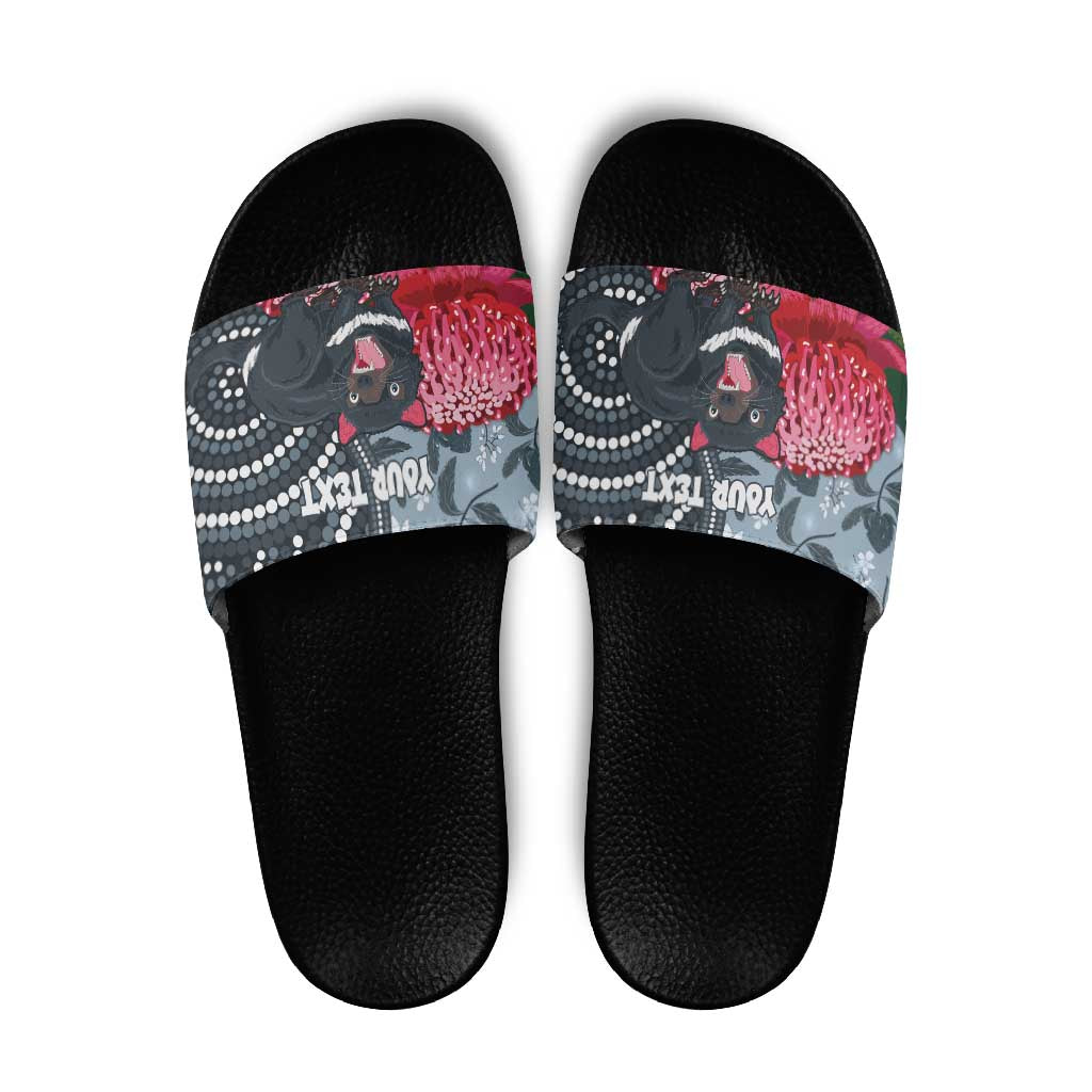Personalised Tasmanian Devil Australia Slide Sandals Waratah Indigenous Art - Aussie Hoodie