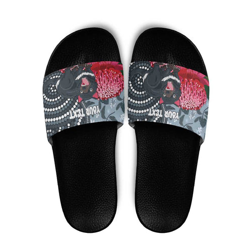 Personalised Tasmanian Devil Australia Slide Sandals Waratah Indigenous Art - Aussie Hoodie