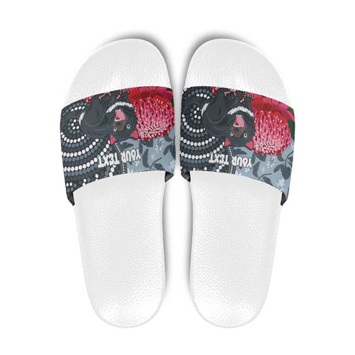 Personalised Tasmanian Devil Australia Slide Sandals Waratah Indigenous Art - Aussie Hoodie