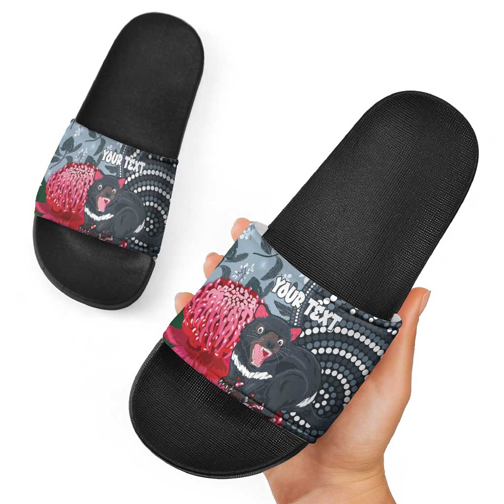 Personalised Tasmanian Devil Australia Slide Sandals Waratah Indigenous Art - Aussie Hoodie