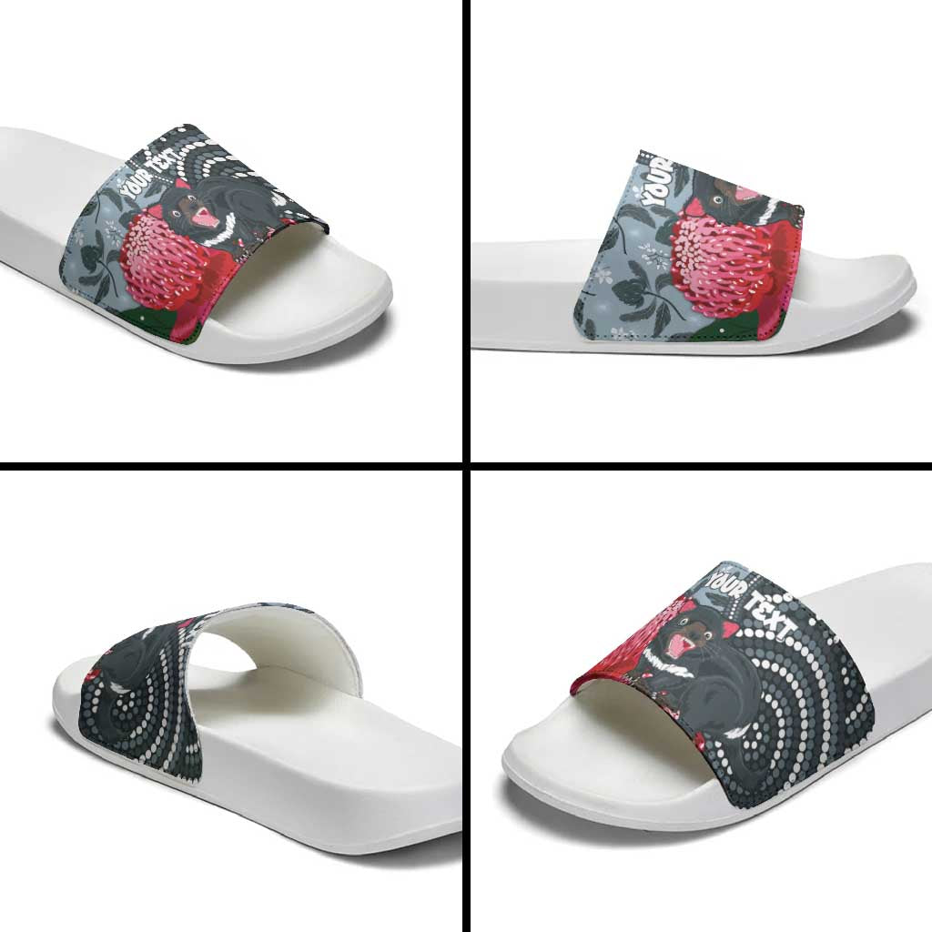 Personalised Tasmanian Devil Australia Slide Sandals Waratah Indigenous Art - Aussie Hoodie