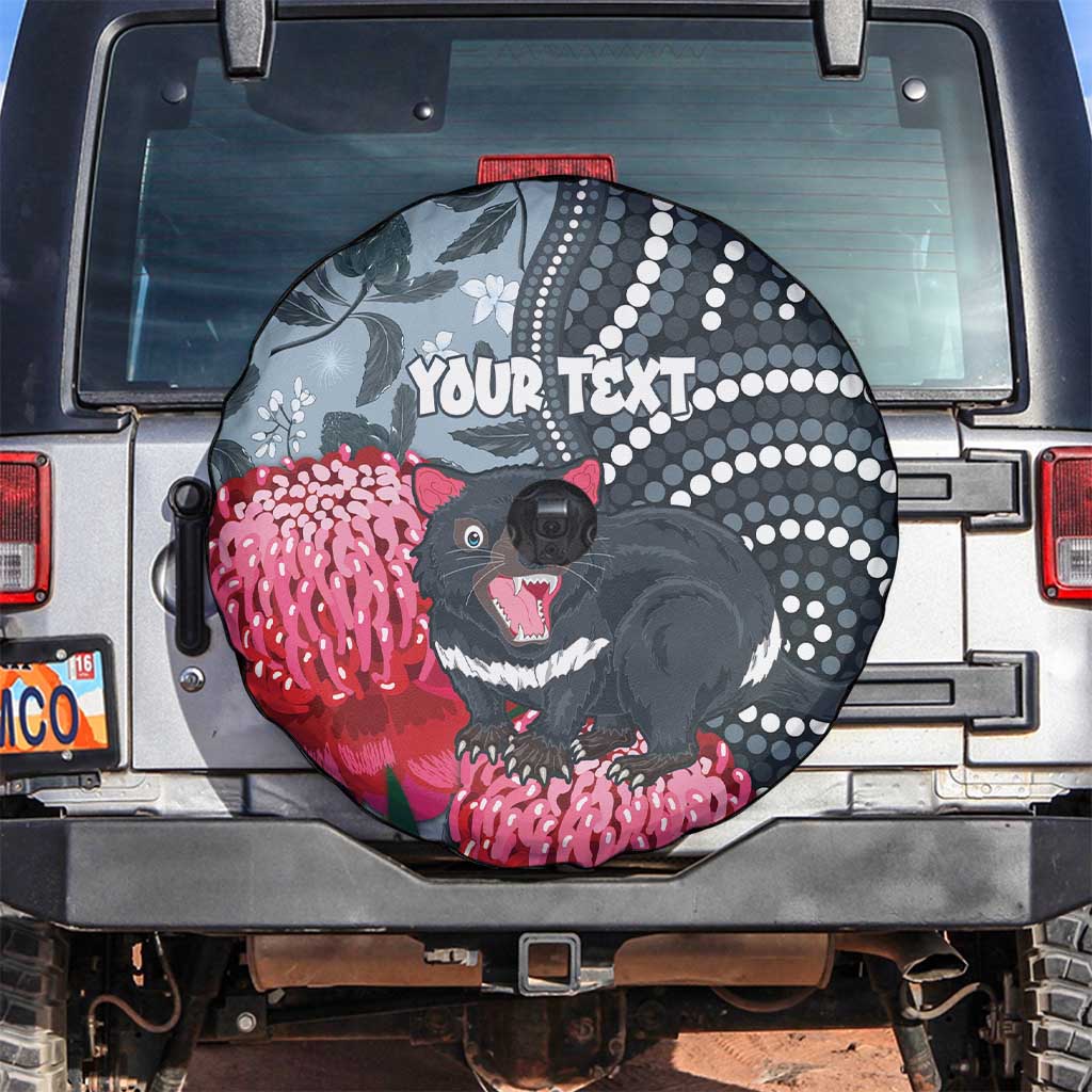 Personalised Tasmanian Devil Australia Spare Tire Cover Waratah Indigenous Art - Aussie Hoodie