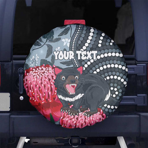 Personalised Tasmanian Devil Australia Spare Tire Cover Waratah Indigenous Art - Aussie Hoodie