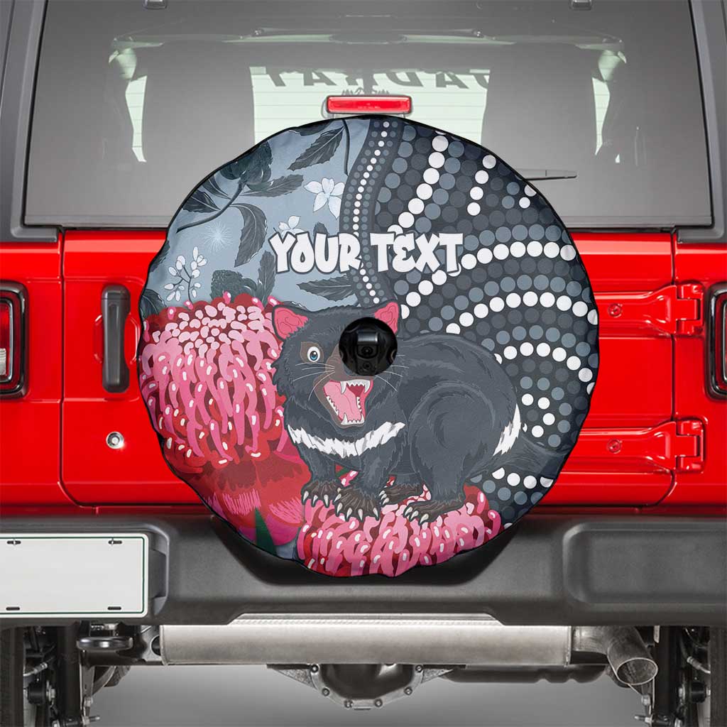 Personalised Tasmanian Devil Australia Spare Tire Cover Waratah Indigenous Art - Aussie Hoodie