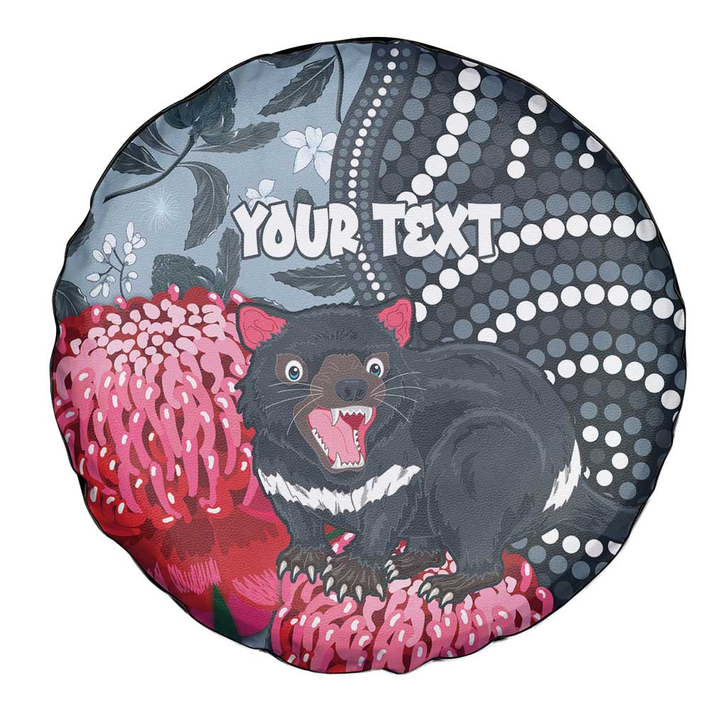 Personalised Tasmanian Devil Australia Spare Tire Cover Waratah Indigenous Art - Aussie Hoodie
