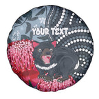 Personalised Tasmanian Devil Australia Spare Tire Cover Waratah Indigenous Art - Aussie Hoodie