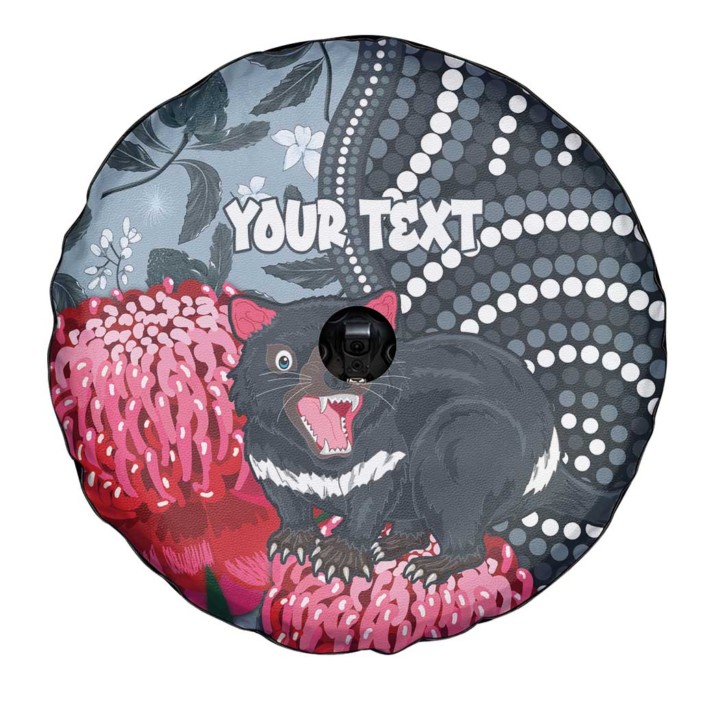 Personalised Tasmanian Devil Australia Spare Tire Cover Waratah Indigenous Art - Aussie Hoodie