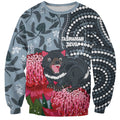 Personalised Tasmanian Devil Australia Sweatshirt Waratah Indigenous Art - Aussie Hoodie
