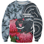 Personalised Tasmanian Devil Australia Sweatshirt Waratah Indigenous Art - Aussie Hoodie