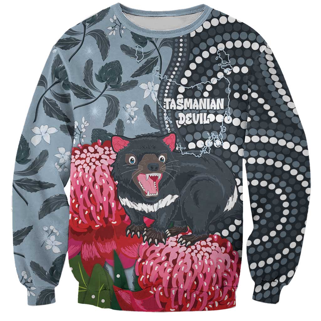 Personalised Tasmanian Devil Australia Sweatshirt Waratah Indigenous Art - Aussie Hoodie