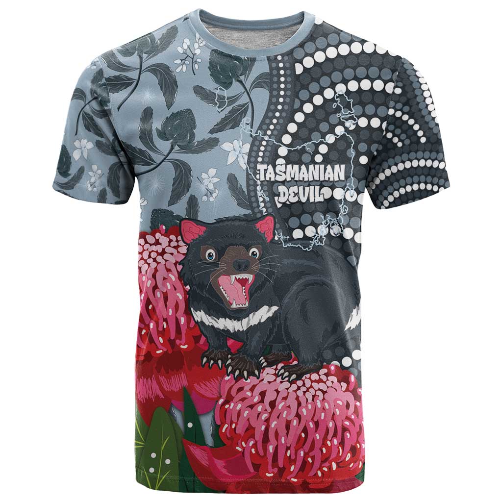 Personalised Tasmanian Devil Australia T Shirt Waratah Indigenous Art - Aussie Hoodie
