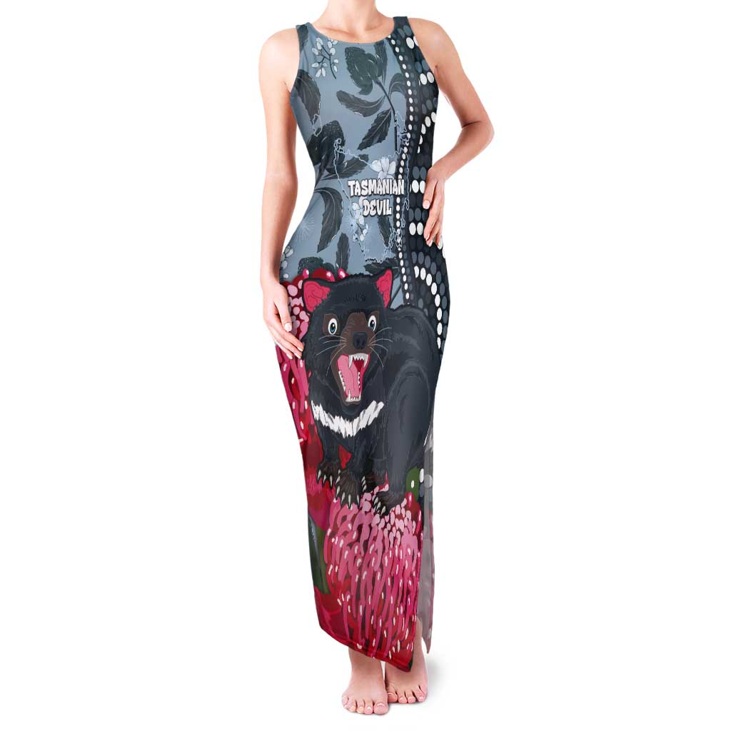 Personalised Tasmanian Devil Australia Tank Maxi Dress Waratah Indigenous Art - Aussie Hoodie