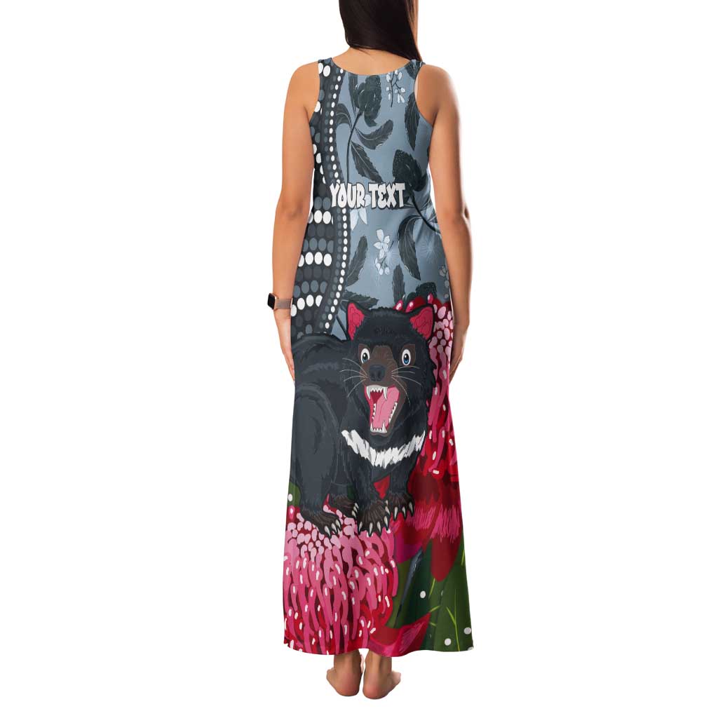 Personalised Tasmanian Devil Australia Tank Maxi Dress Waratah Indigenous Art - Aussie Hoodie