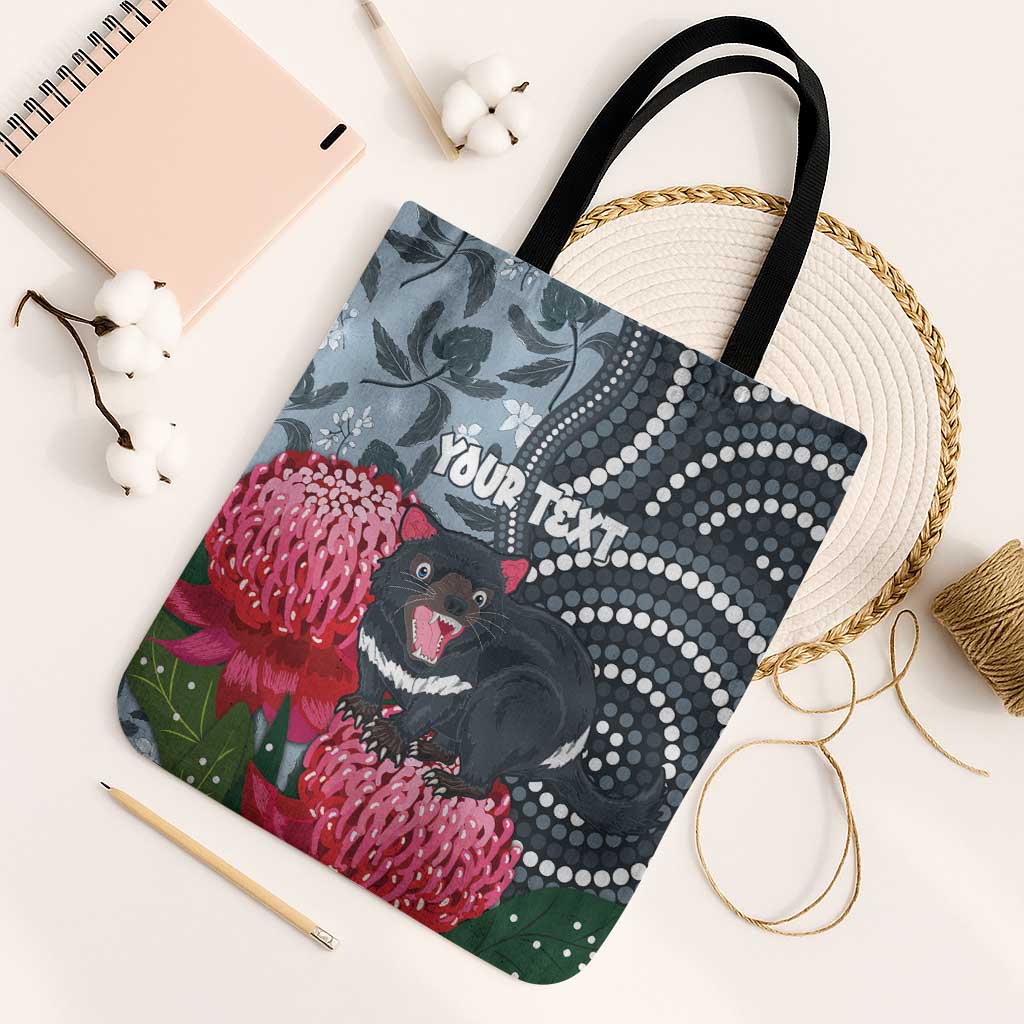 Personalised Tasmanian Devil Australia Tote Bag Waratah Indigenous Art - Aussie Hoodie