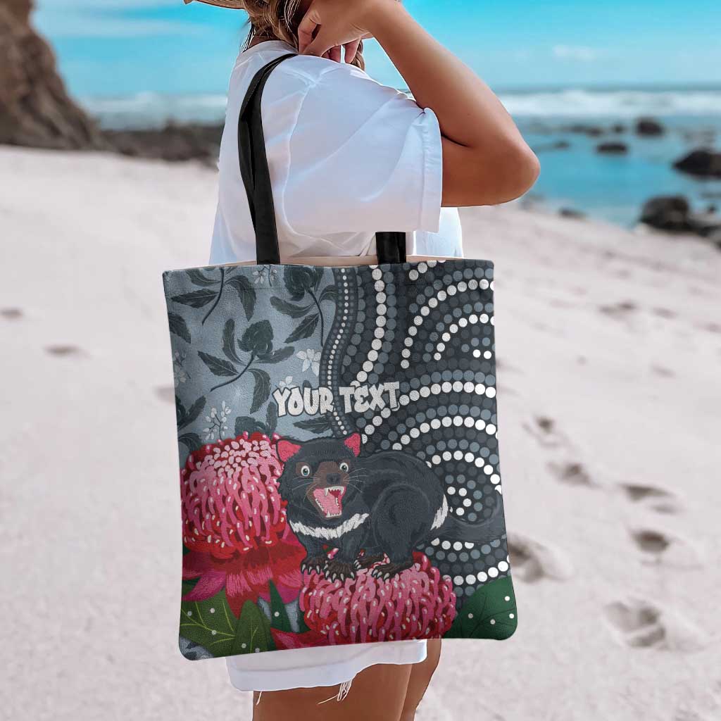 Personalised Tasmanian Devil Australia Tote Bag Waratah Indigenous Art - Aussie Hoodie