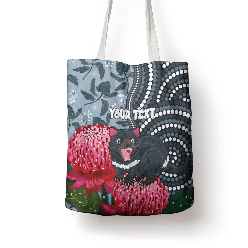 Personalised Tasmanian Devil Australia Tote Bag Waratah Indigenous Art - Aussie Hoodie