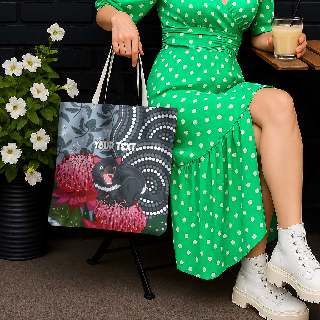 Personalised Tasmanian Devil Australia Tote Bag Waratah Indigenous Art - Aussie Hoodie