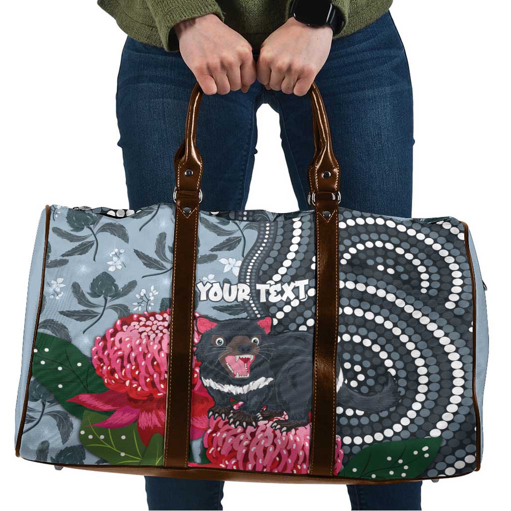Personalised Tasmanian Devil Australia Travel Bag Waratah Indigenous Art - Aussie Hoodie