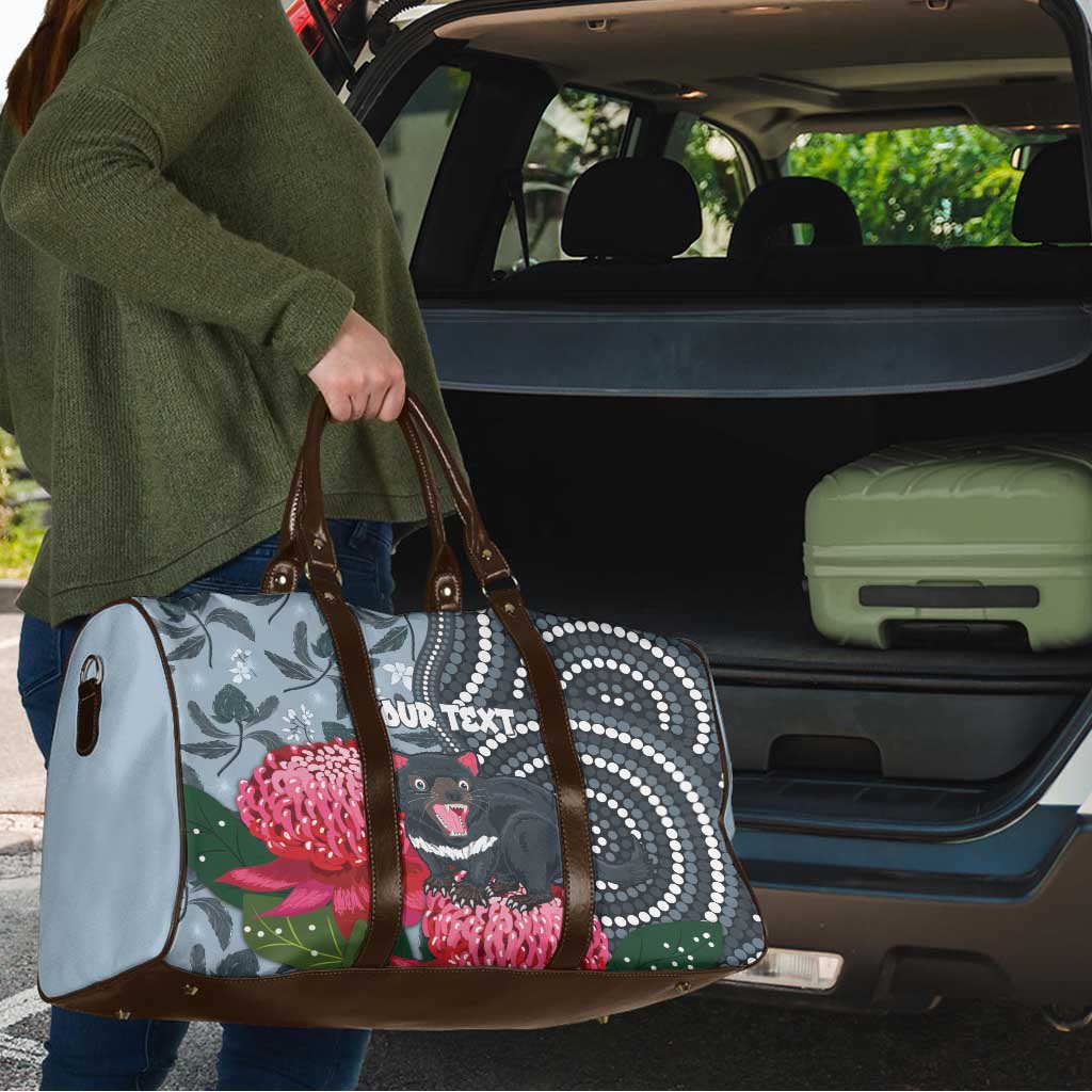 Personalised Tasmanian Devil Australia Travel Bag Waratah Indigenous Art - Aussie Hoodie