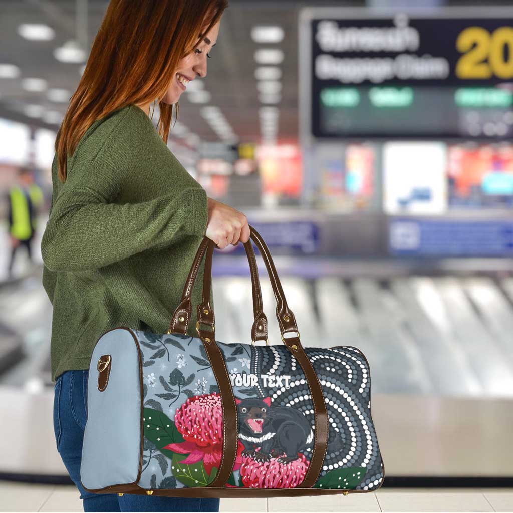 Personalised Tasmanian Devil Australia Travel Bag Waratah Indigenous Art - Aussie Hoodie