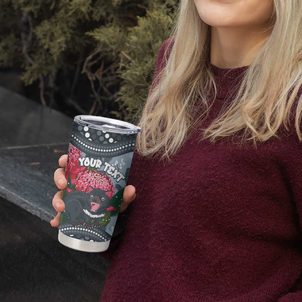 Personalised Tasmanian Devil Australia Tumbler Cup Waratah Indigenous Art - Aussie Hoodie