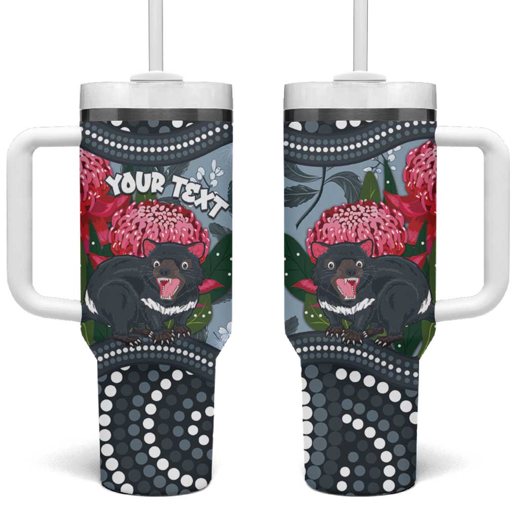 Personalised Tasmanian Devil Australia Tumbler With Handle Waratah Indigenous Art - Aussie Hoodie