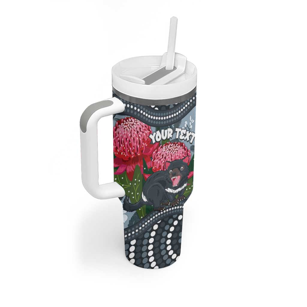 Personalised Tasmanian Devil Australia Tumbler With Handle Waratah Indigenous Art - Aussie Hoodie