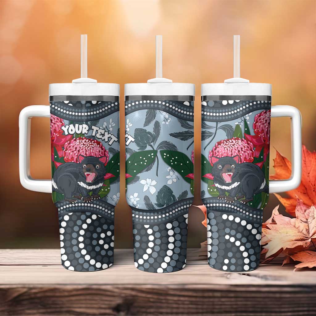 Personalised Tasmanian Devil Australia Tumbler With Handle Waratah Indigenous Art - Aussie Hoodie