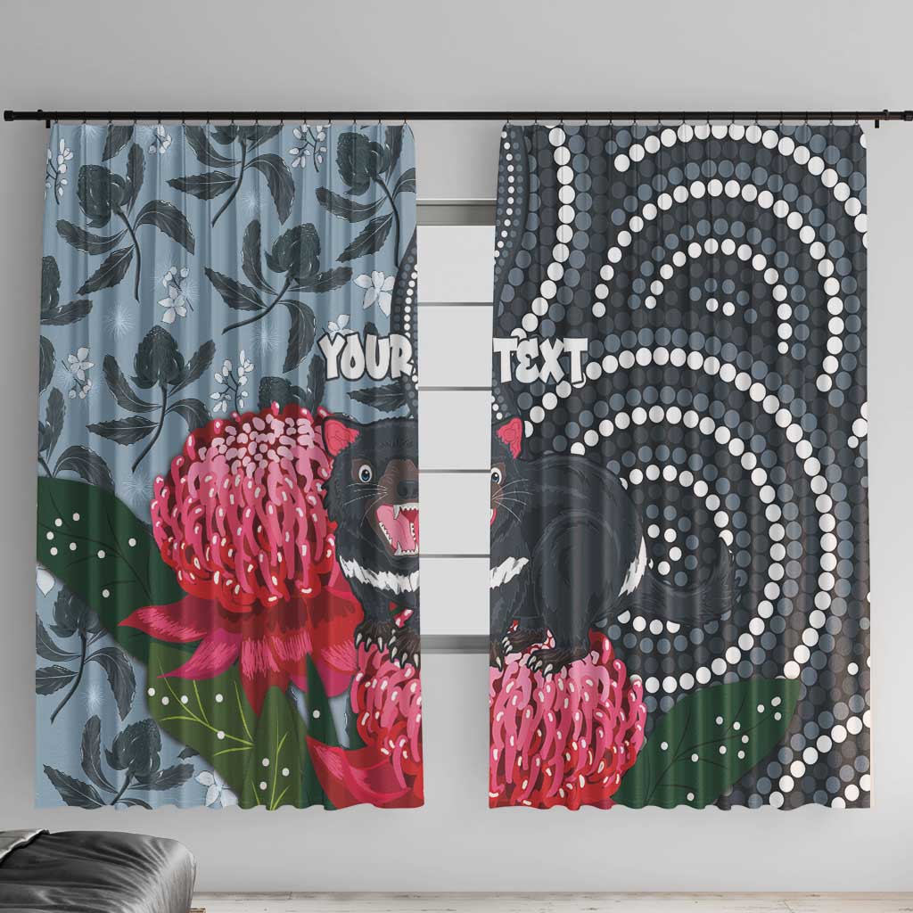 Personalised Tasmanian Devil Australia Window Curtain Waratah Indigenous Art - Aussie Hoodie