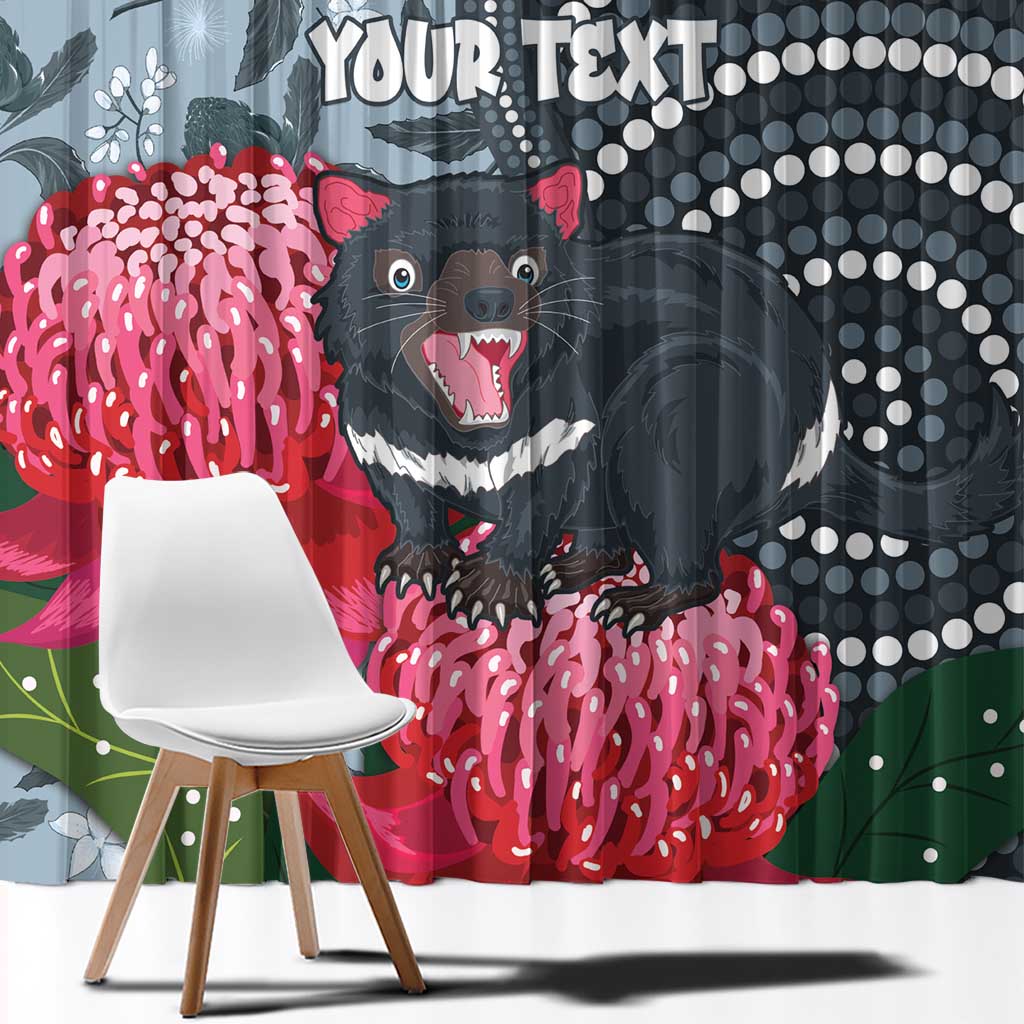 Personalised Tasmanian Devil Australia Window Curtain Waratah Indigenous Art - Aussie Hoodie