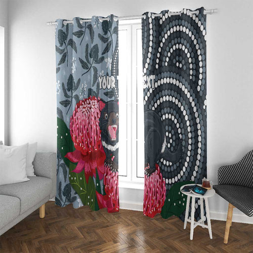 Personalised Tasmanian Devil Australia Window Curtain Waratah Indigenous Art - Aussie Hoodie