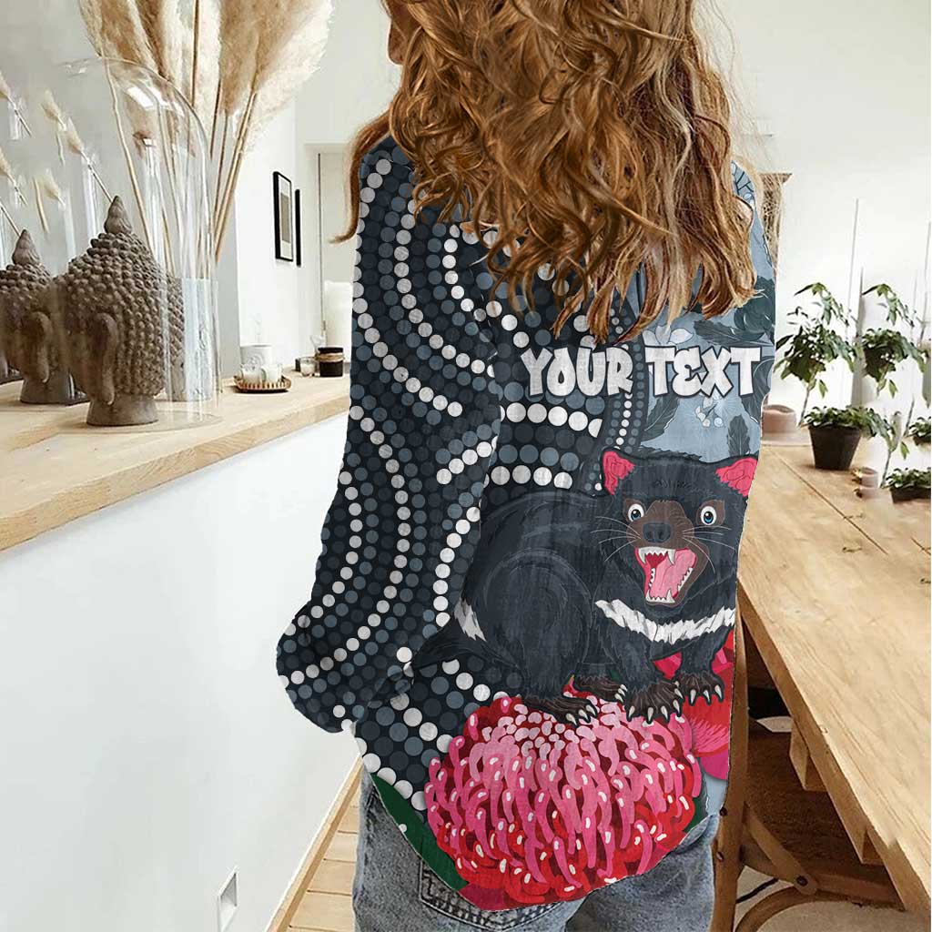 Personalised Tasmanian Devil Australia Women Casual Shirt Waratah Indigenous Art - Aussie Hoodie