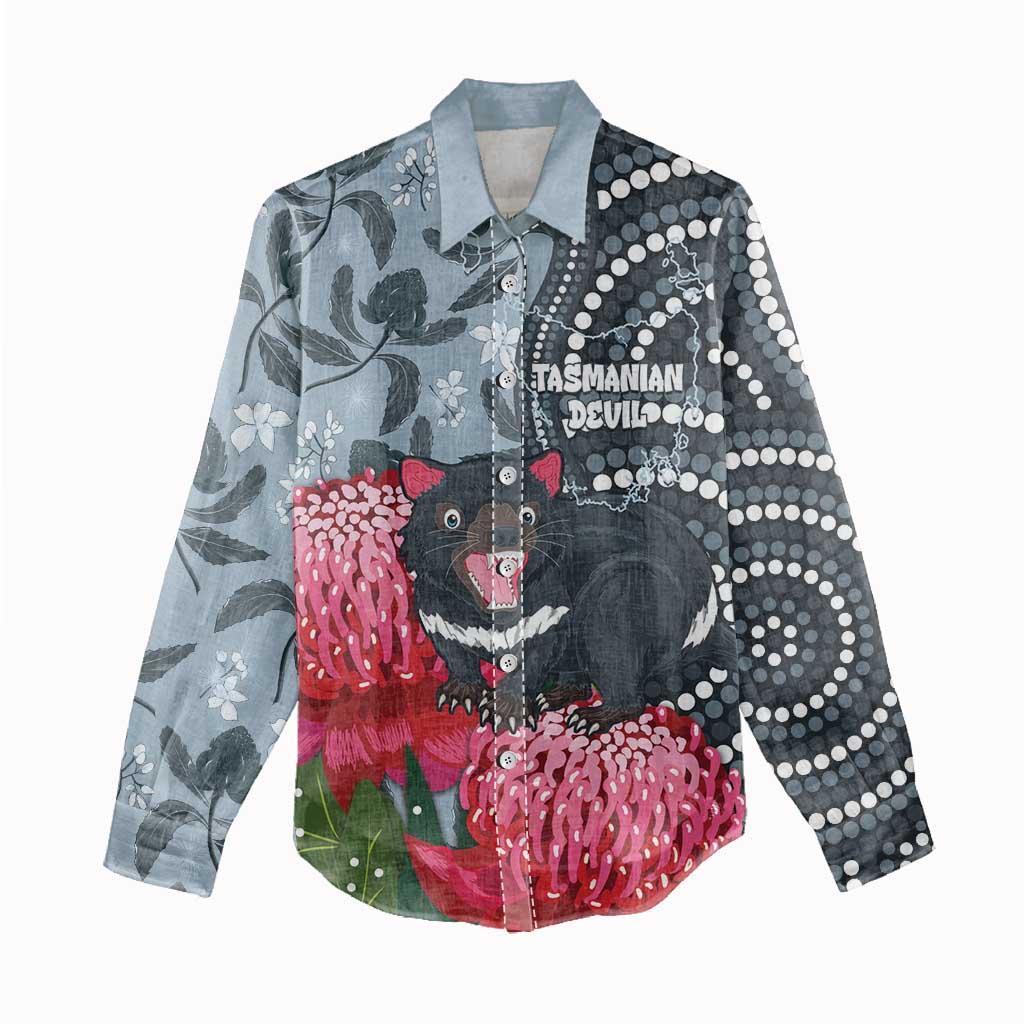 Personalised Tasmanian Devil Australia Women Casual Shirt Waratah Indigenous Art - Aussie Hoodie